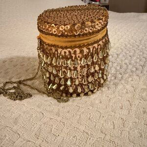 Vintage Embellished Gold Beaded Crossbody Bag